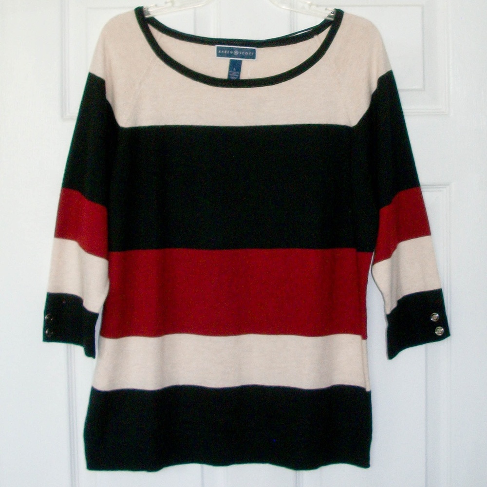 New! Karen Scott | Color-block Sweater - Size: L - Picture 1 of 5